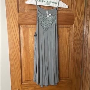 Gray Sleeveless Dress with Lace Detail